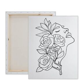 Pre Drawn Canvas Flower Lady Paint Kit | Adult & Teen Sip and Paint Party Favor | DIY Date Night Couple Activity (S 8x10 CANVAS ONLY)