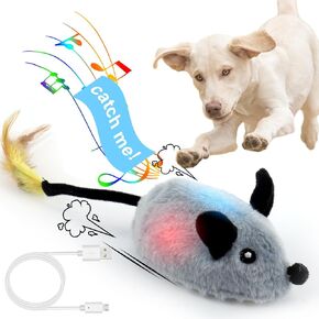 BABORUI Interactive Dog Toys Mouse, Escaping Mice Squeaky Dog Toys with Lights & Auto-Turn, Rechargeable Moving Dog Toys for Small/Medium/Large Dogs & Cats (Yellow)