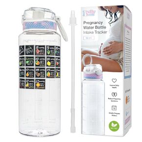 Pregnancy Water Bottle Tracker – Pregnancy Must Haves – Pregnancy Gifts for Expecting Mom – Pregnancy Essentials Nausea Relief – Weekly Stickers + Straw + BPA Free – Blue in Saudi Arabia