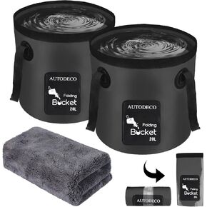 AUTODECO 2 Pack Collapsible Bucket 5 Gallon Container Folding Water Bucket Portable Wash Basin for Outdoor Travelling Camping Fishing Gardening Car Washing Blue 20L
