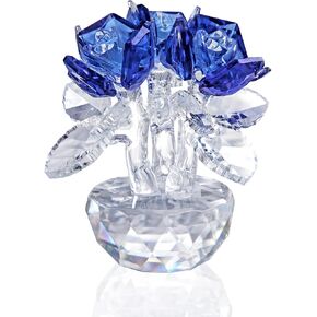 H&D HYALINE & DORA Blue Crystal Rose Flowers Figurines Ornament with Gift Box