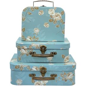 Amedoo Paperboard Suitcases Set of 3 Decorative Boxes, Compatible with Barbie Storage Organizer, Doll Clothes, Toys, Photos, Accessories, Hat, Cute Storage Gift Boxes for Kids Girls Home Decoration