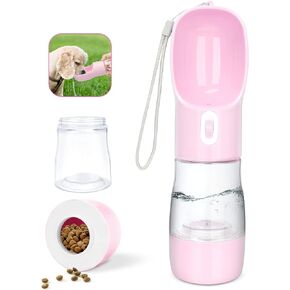 Portable Dog Water Bottle for Walking, Leak Proof Puppy Water Bottle with Food Container, Lightweight Pet Water Bottle for Hiking, Easy to Carry, BPA Free (Blue)