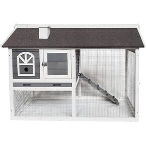 BIRASIL Wood Rabbit Hutch with Run, Bunny Cage for Small Animals, Outdoor Chicken Coop House for Garden Backyard Indoor (Grey, 48 Inch) in Kuwait