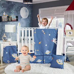 Brandream Baby Boys Crib Bedding Set 3 Piece Dinosaur Bedding 100% Cotton Dark Blue Jurassic Dinosaur Dino & Volcano Print Colorful Cartoon Baby Nursery Crib Bedding Set in Kuwait