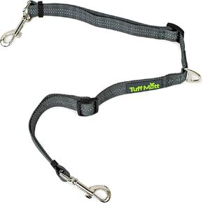 Tuff Mutt Hands Free Double Dog Leash for Running, Walking, and Hiking Two Dogs, Dual Handle Reflective Bungee Connects to Waist Belt, Adjustable No Tangle Coupler, Works with Medium - Large Dogs