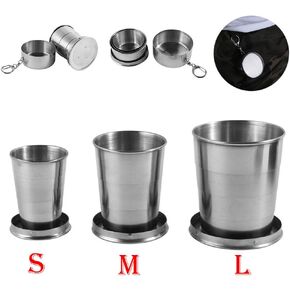 Stainless Steel Camping Mug Camping Folding Cup Portable Outdoor Travel Demountable Collapsible Cup With Keychain 75ml 150ml 250ml (M)