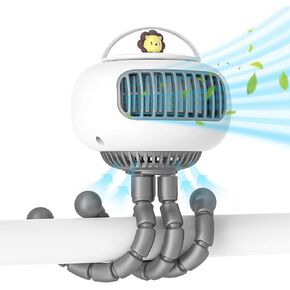 SWTOIPIG Stroller Fan, Portable Bladeless Fan Mini Handheld Fans, 4-Speed Options USB Rechargeable Battery Operated Fan, Suitable for Stroller, Desk, Handheld, Suspended in Kuwait