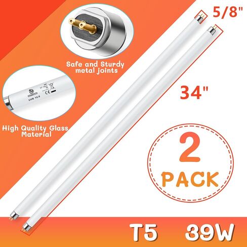 REPTI HOME T5 UVB ضوء الزواحف 24W 10.0، UVA UVB لمبة الضوء للزواحف، 2 حزمة أنبوب مصباح الزواحف UVB للتنين الملتحي in Kuwait