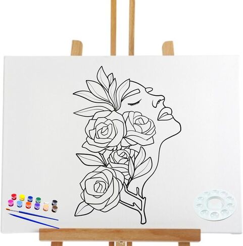 طقم طلاء زهرة سيدة من القماش المرسوم مسبقًا من Essenburg | للبالغين والمراهقين رشفة وطلاء لصالح الحفلات | نشاط ثنائي للتاريخ الليلي يمكنك تنفيذه بنفسك (لوحة قماشية مقاس S 8x10 فقط) in Kuwait