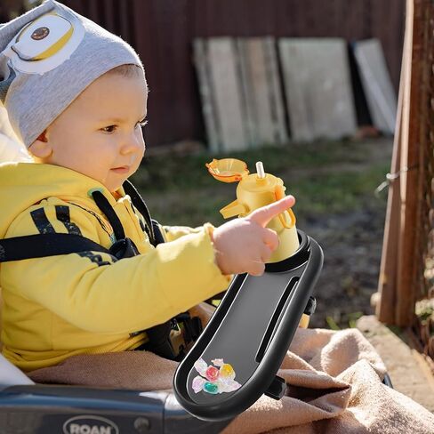 صينية وجبات خفيفة عالمية لعربة الاطفال مع حامل اكواب من ميوسينج - حامل اكواب لعربة الاطفال 3 في 1 مناسب للسفر، ملحقات ترفيهية للنزهات والسفر المريحة، MS-01 in Kuwait