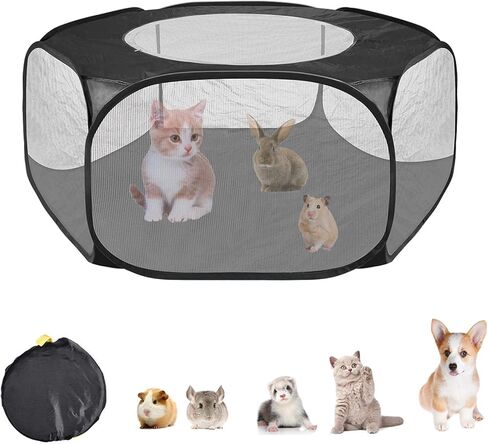 لينيفار قفص لعب للحيوانات الصغيرة، خيمة للحيوانات الاليفة سياج شفاف ومحمول مع غطاء بسحاب، سياج ساحة التمرين في الاماكن الخارجية والداخلية للجراء والقطط الصغيرة والارانب والهامستر والفئران والخنازير in Kuwait
