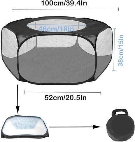 لينيفار قفص لعب للحيوانات الصغيرة، خيمة للحيوانات الاليفة سياج شفاف ومحمول مع غطاء بسحاب، سياج ساحة التمرين في الاماكن الخارجية والداخلية للجراء والقطط الصغيرة والارانب والهامستر والفئران والخنازير in Kuwait
