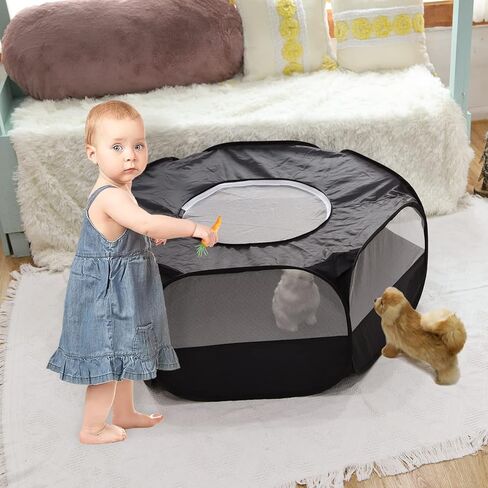 روضة حيوانات صغيرة من Linifar، سياج خيمة محمول للحيوانات الأليفة مع غطاء بسحاب للتمارين الخارجية/الداخلية، سياج مضاد للهروب للجرو والقطط والأرنب والهامستر والفئران وخنزير غينيا والقنفذ (أزرق) in Kuwait