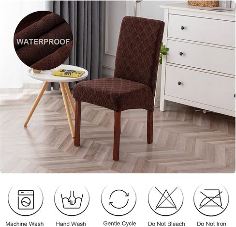 Genina Waterproof Chair Covers for Dining Room 6 Pack, Stretch Jacquard Dining Chair Cover Removable Washable Chair Protectors Cover for Kitchen, Home (Leaves-Warm Gray, 6 PCS) in Saudi Arabia