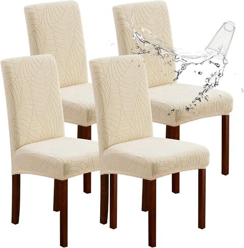 Genina Waterproof Chair Covers for Dining Room 6 Pack, Stretch Jacquard Dining Chair Cover Removable Washable Chair Protectors Cover for Kitchen, Home (Leaves-Warm Gray, 6 PCS) in Saudi Arabia