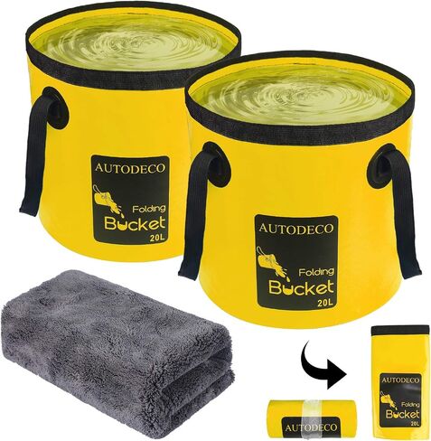 AUTODECO 2 حزمة دلو قابل للطي حاوية 5 جالون دلو ماء قابل للطي حوض غسيل محمول للسفر في الهواء الطلق والتخييم والصيد والبستنة وغسيل السيارات باللون الأزرق 20 لتر in Saudi Arabia