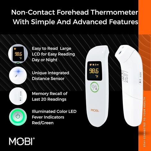 ميزان حرارة الجبهة موبي إير غير ملامس مع مستشعر المسافة المتكامل، تذكير ذكي للأدوية واستدعاء الذاكرة، مقياس حرارة الحمى، ميزان حرارة الجبين، ميزان حرارة رقمي للأطفال، درجة حرارة الجسم in Kuwait