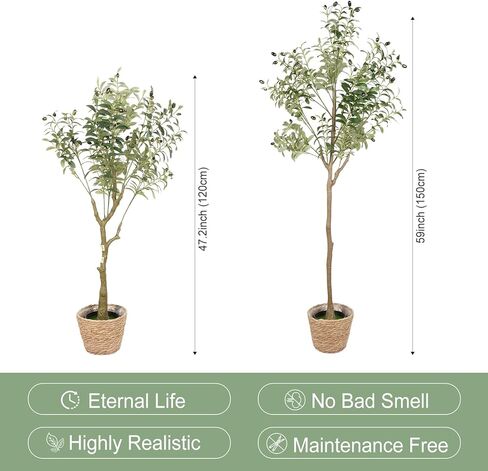 VaryFloral 5FT شجرة زيتون وهمية مع سلة منسوجة شجرة زيتون صناعية من الحرير الواقعي مع فواكه 5 أقدام شجرة خضراء اصطناعية بوعاء نبات صناعي لديكور المنزل وغرفة المعيشة وغرفة النوم وأرضية الحمام in Kuwait
