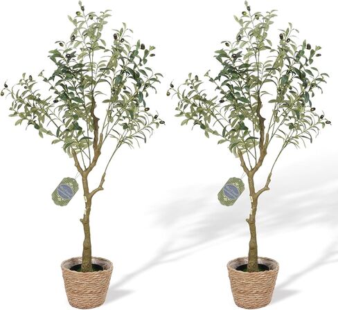 VaryFloral 5FT شجرة زيتون وهمية مع سلة منسوجة شجرة زيتون صناعية من الحرير الواقعي مع فواكه 5 أقدام شجرة خضراء اصطناعية بوعاء نبات صناعي لديكور المنزل وغرفة المعيشة وغرفة النوم وأرضية الحمام in Kuwait