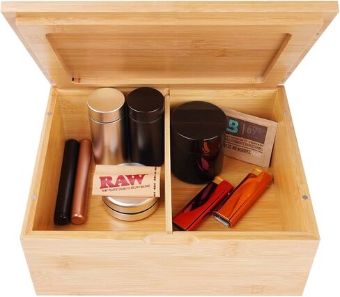 صندوق تخزين كبير من الخيزران الطبيعي المزخرف صندوق تذكاري خشبي - 10 بوصة × 8 بوصة × 4 بوصة مع غطاء مغناطيسي للتخزين المنزلي (الإصدار القياسي) in Kuwait