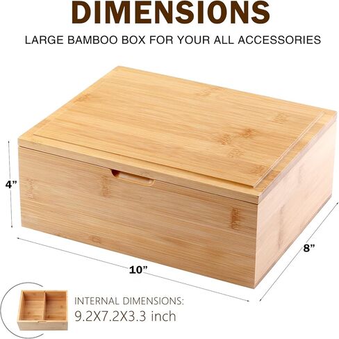 صندوق تخزين كبير من الخيزران الطبيعي المزخرف صندوق تذكاري خشبي - 10 بوصة × 8 بوصة × 4 بوصة مع غطاء مغناطيسي للتخزين المنزلي (الإصدار القياسي) in Kuwait