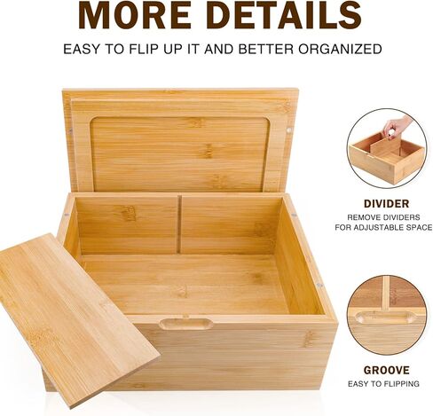 صندوق تخزين كبير من الخيزران الطبيعي المزخرف صندوق تذكاري خشبي - 10 بوصة × 8 بوصة × 4 بوصة مع غطاء مغناطيسي للتخزين المنزلي (الإصدار القياسي) in Kuwait