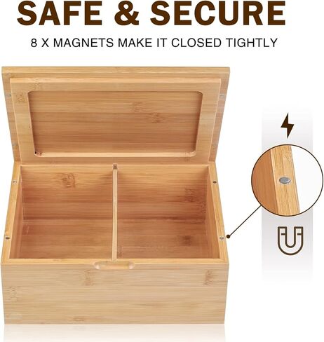 صندوق تخزين كبير من الخيزران الطبيعي المزخرف صندوق تذكاري خشبي - 10 بوصة × 8 بوصة × 4 بوصة مع غطاء مغناطيسي للتخزين المنزلي (الإصدار القياسي) in Kuwait