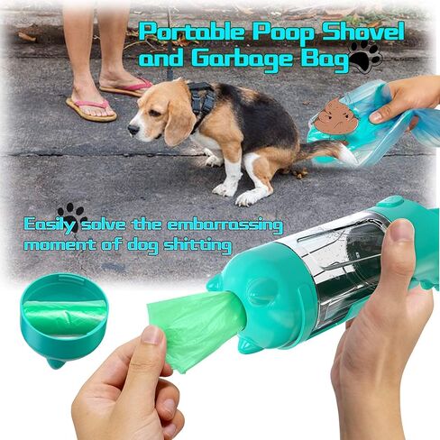 Nevgvup Dog Water Bottle, 10.58oz Portable Dog Bowl Water Bottle Pet Cat Dog Water Dispenser with Eco Bag & Shovel, Best Dog Accessories Gifts Dog Water Bottles for Walking Travel Hiking Camping Blue in Saudi Arabia