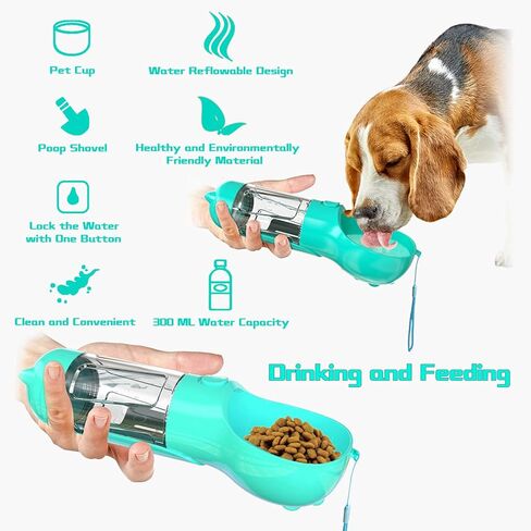 Nevgvup Dog Water Bottle, 10.58oz Portable Dog Bowl Water Bottle Pet Cat Dog Water Dispenser with Eco Bag & Shovel, Best Dog Accessories Gifts Dog Water Bottles for Walking Travel Hiking Camping Blue in Saudi Arabia