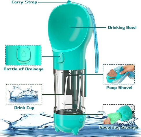 Nevgvup Dog Water Bottle, 10.58oz Portable Dog Bowl Water Bottle Pet Cat Dog Water Dispenser with Eco Bag & Shovel, Best Dog Accessories Gifts Dog Water Bottles for Walking Travel Hiking Camping Blue in Saudi Arabia