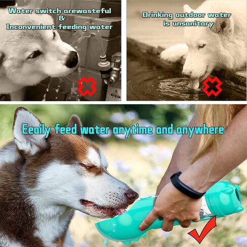 Nevgvup Dog Water Bottle, 10.58oz Portable Dog Bowl Water Bottle Pet Cat Dog Water Dispenser with Eco Bag & Shovel, Best Dog Accessories Gifts Dog Water Bottles for Walking Travel Hiking Camping Blue in Saudi Arabia