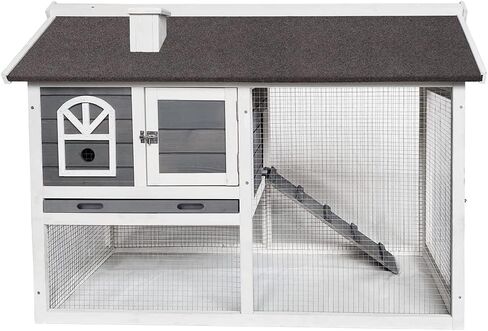 BIRASIL Wood Rabbit Hutch with Run, Bunny Cage for Small Animals, Outdoor Chicken Coop House for Garden Backyard Indoor (Grey, 48 Inch) in Kuwait