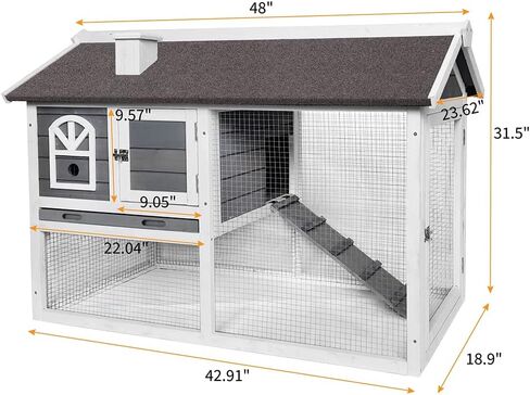 BIRASIL Wood Rabbit Hutch with Run, Bunny Cage for Small Animals, Outdoor Chicken Coop House for Garden Backyard Indoor (Grey, 48 Inch) in Kuwait