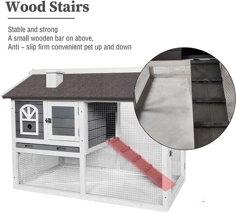 BIRASIL Wood Rabbit Hutch with Run, Bunny Cage for Small Animals, Outdoor Chicken Coop House for Garden Backyard Indoor (Grey, 48 Inch) in Kuwait