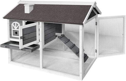 BIRASIL Wood Rabbit Hutch with Run, Bunny Cage for Small Animals, Outdoor Chicken Coop House for Garden Backyard Indoor (Grey, 48 Inch) in Kuwait