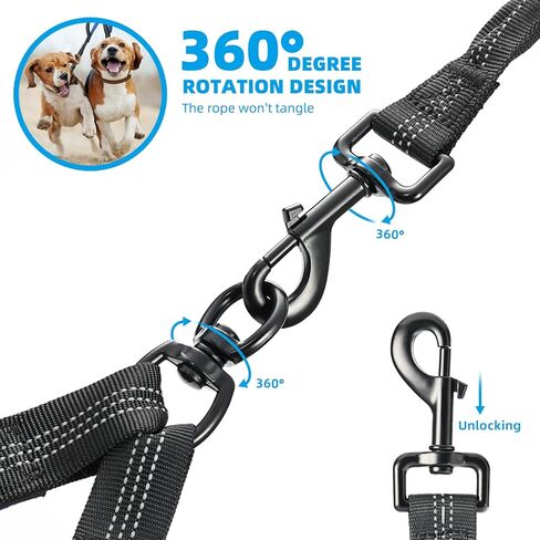 Dual Dog Leash | Hands Free Dog Leash 2 Dogs | Double Dog Leash for Walking & Training & Hiking | Shock Absorbing Reflective | 360°Swivel 2 Dog Coupler | No Pull Y Dog Leash (Tow Dog Leash) in Kuwait