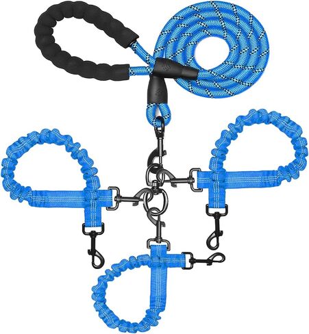3 Dog Leash No Tangle, Heavy Duty Multiple Dog Lead Shock Absorbing Bungee with Padded Handle Removable Pet Traction Walking Rope for Medium Large Dogs (25-180 Lbs) in Kuwait