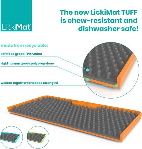 LickiMat Tuff، موعد اللعب للخدمة الشاقة، حصيرة لعق الطعام البطيء للكلاب، تقليل القلق والملل؛ مثالي للطعام أو الحلوى أو الزبادي أو زبدة الفول السوداني، بديل ممتع لوعاء التغذية البطيء للكلاب، أخضر in Kuwait