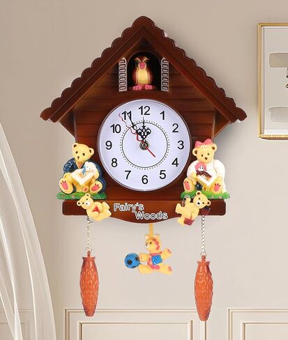 Gugxiom Cuckoo Clock, Wall Clock with Cuckoo Bird Voices, Vintage Handmade Cuckoo Tree House Clock, Traditional Chalet Style Decorative Clock, with Cute Toys for in Kuwait