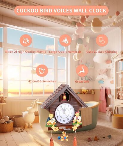 Gugxiom Cuckoo Clock, Wall Clock with Cuckoo Bird Voices, Vintage Handmade Cuckoo Tree House Clock, Traditional Chalet Style Decorative Clock, with Cute Toys for in Kuwait