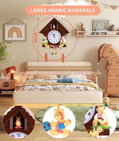 Gugxiom Cuckoo Clock, Wall Clock with Cuckoo Bird Voices, Vintage Handmade Cuckoo Tree House Clock, Traditional Chalet Style Decorative Clock, with Cute Toys for in Kuwait