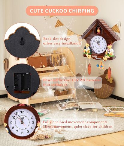 Gugxiom Cuckoo Clock, Wall Clock with Cuckoo Bird Voices, Vintage Handmade Cuckoo Tree House Clock, Traditional Chalet Style Decorative Clock, with Cute Toys for in Kuwait