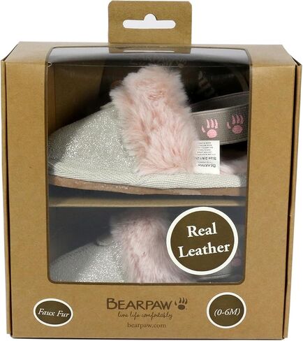شبشب BEARPAW Baby Rebecca من الجلد السويدي، مريح من الجلد السويدي سهل الارتداء للاستخدام الداخلي والخارجي مع بطانة من جلد الغنم، شباشب بنعل صلب مع أشرطة للرضع in Kuwait