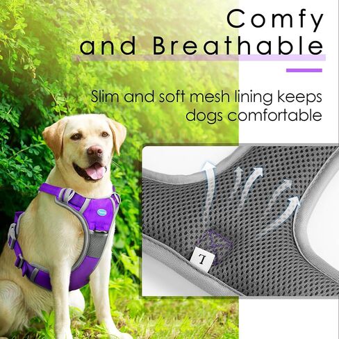 ThinkPet No Pull Harness Breathable Sport Harness with Handle-Dog Harnesses Reflective Adjustable for Medium Large Dogs,Back/Front Clip for Easy Control S Black in Kuwait