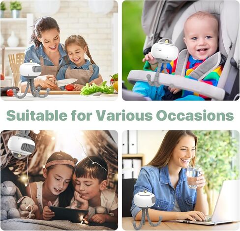 SWTOIPIG Stroller Fan, Portable Bladeless Fan Mini Handheld Fans, 4-Speed Options USB Rechargeable Battery Operated Fan, Suitable for Stroller, Desk, Handheld, Suspended in Kuwait