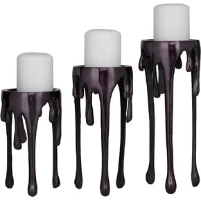 Deco 79 Aluminum Pillar Candle Holder with Dripping Melting Designed Legs, Set of 3 13",10",9"H, Copper