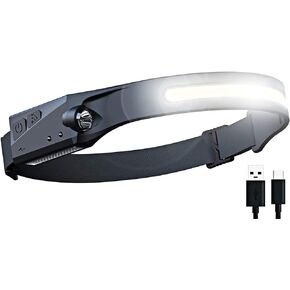 FANT.LUX مصباح أمامي LED مع إضاءة حثية مموجة، 350 لومن، مصابيح أمامية خفيفة الوزن، مصباح رأس قابل لإعادة الشحن مقاوم للطقس من النوع C للجري والتخييم، مستشعر أمامي خارجي (3 عبوات) in Kuwait