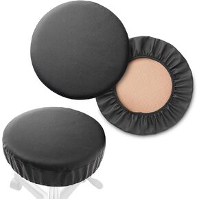 Saloniture 2-Pack Round Stool Seat Cover, 13-1/2 Inch Waterproof Slipcover for Swivel Chair or Barstool - Black