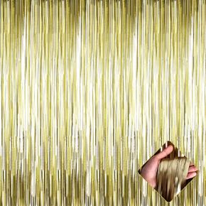 Champagne Gold Foil Fringe Curtain Backdrop, 4 Pack, 3.2Ft x 9.8Ft, Polyester (Mylar), for Party, Photo Booth Props, Birthday, Wedding, Christmas Decoration Supplies in Saudi Arabia